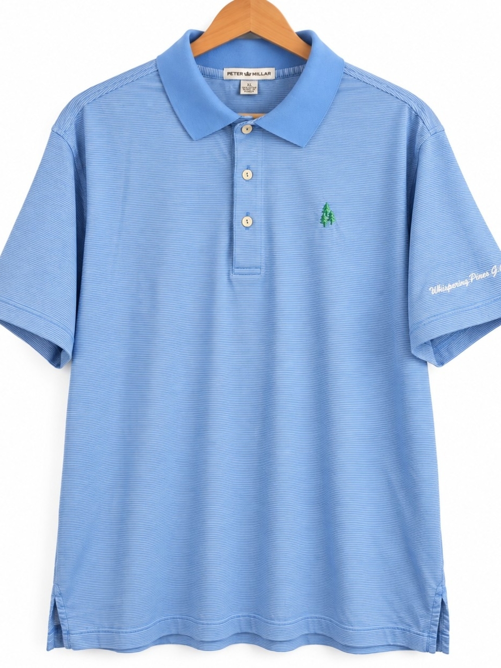 Peter Millar XL Blue Stripe Whispering Pines G.C. Golf Polo TOP 100 short Sleeve